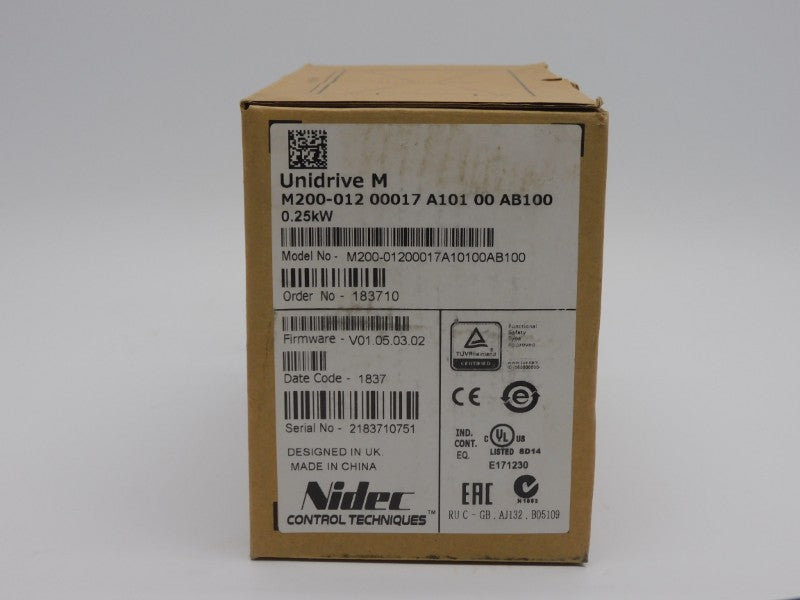 CONTROL TECHNIQUES M200-01200017A10100AB100 F/W V01.05.03.02 0-240V 4.5A NSMP