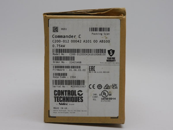 CONTROL TECHNIQUES C200-01200042A10100AB100 F/W 01.06.05.02 0-240V 10.4A NSMP