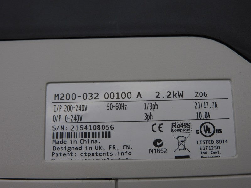 CONTROL TECHNIQUES M200-03200100A10100AB100 F/W 01.04.03.04 0-240V 21A NSMP
