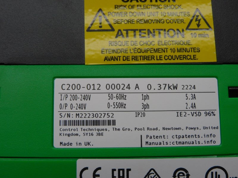CONTROL TECHNIQUES C200-01200024A10100AB100 F/W 01.10.00.20 0-240V 5.3A NSMP