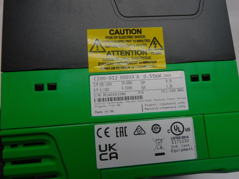 CONTROL TECHNIQUES C200-01200033A10100AB100 F/W 01.06.05.02 0-240V 8.3A NSMP
