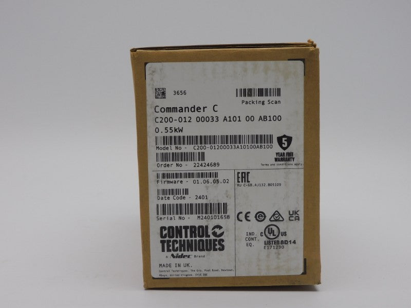 CONTROL TECHNIQUES C200-01200033A10100AB100 F/W 01.06.05.02 0-240V 8.3A NSMP