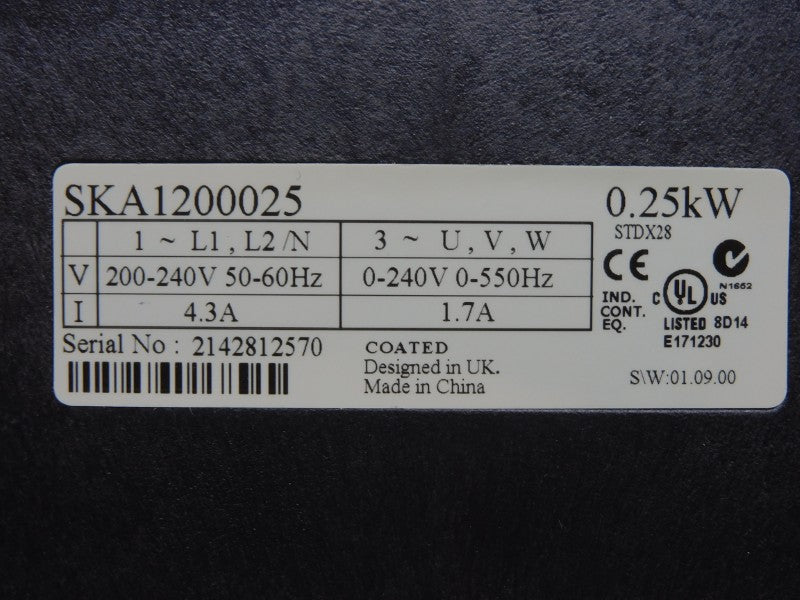 CONTROL TECHNIQUES SKA1200025 113000000101001 F/W 01.09.00 0-240V 4.3A NSMP