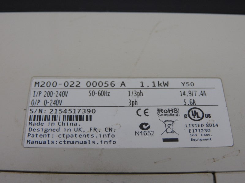 CONTROL TECHNIQUES M200-02200056A 0-240V 14.9A (AS PICTURED) (NO COVER) UNMP