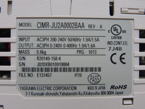 YASKAWA CIMR-JU2A0002BAA REV. A 0-240V 1.9/1.6A NSMP