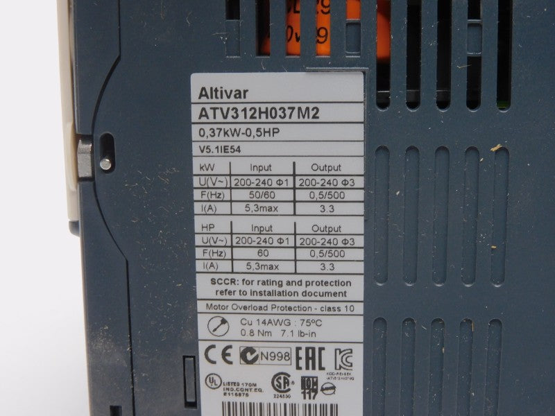 SCHNEIDER ELECTRIC ATV312H037M2 VER. 5.1 200/240V 5.3A NSMP