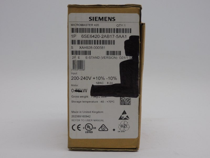 SIEMENS 6SE6420-2AB17-5AA1 VER. 1.31 200-240V 8.2A NSMP