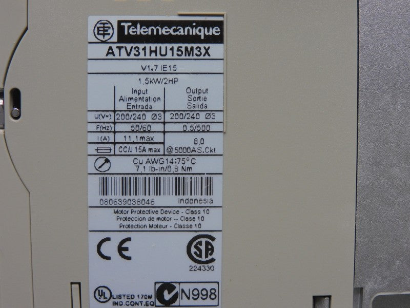 TELEMECANIQUE ATV31HU15M3X V1.7 200/240V 15A NSMP