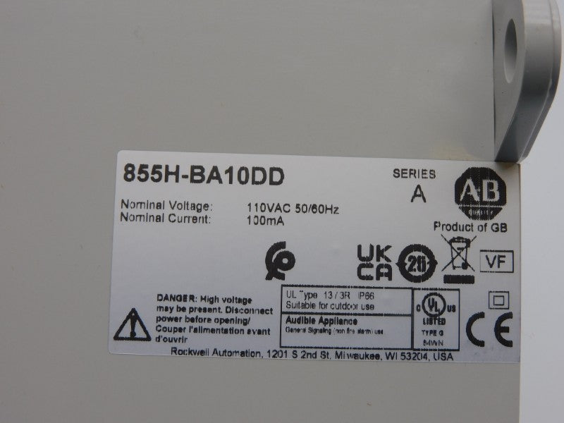 ALLEN BRADLEY 855H-BA10DD SER. A 115VAC (BR/WH) NSMP