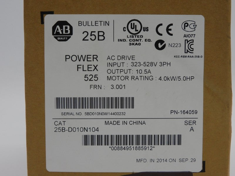 ALLEN BRADLEY 25B-D010N104 SER. A F/W 3.001 323-528V 13.8A NSMP
