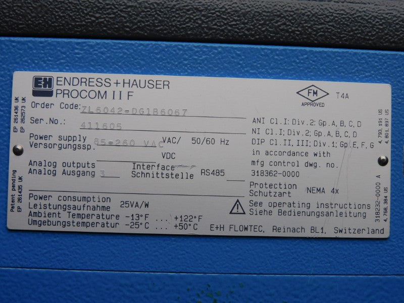 ENDRESS+HAUSER ZL6042-DG1B6067 PROCOMIIF 85-260VAC NSNP