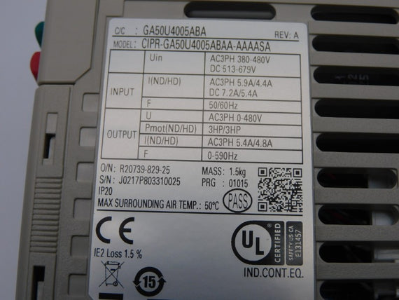 YASKAWA CIPR-GA50U4005ABAA-AAAASA  REV. A 380-480V 7.2/5.4A NSMP
