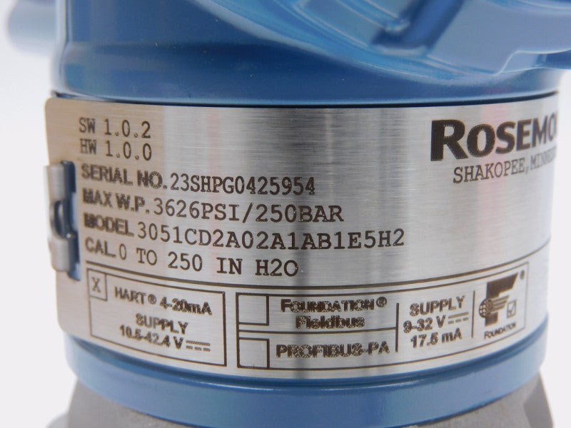 ROSEMOUNT 3051CD2A02A1AB1E5H2 10.5-42.4V 3626PSI NSMP