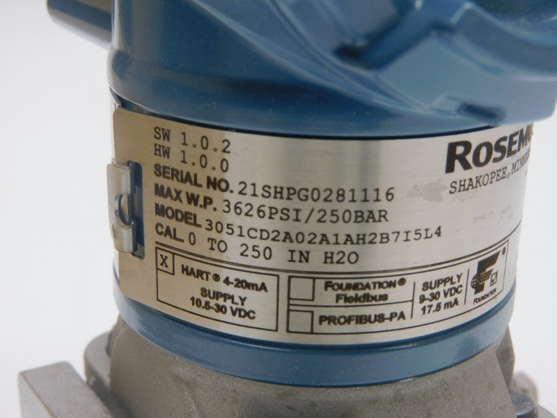 ROSEMOUNT 3051CD2A02A1AH2B7I5L4 10.5-30VDC 3626PSI NSMP