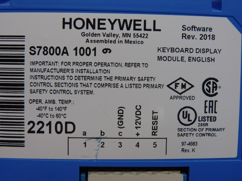 HONEYWELL S7800A1001 REV. K 12VDC NSNP