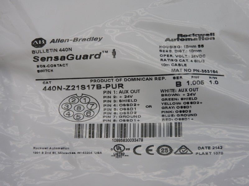 ALLEN BRADLEY 440N-Z21S17B-PUR SER. B F/W 1.005 24VDC NSMP