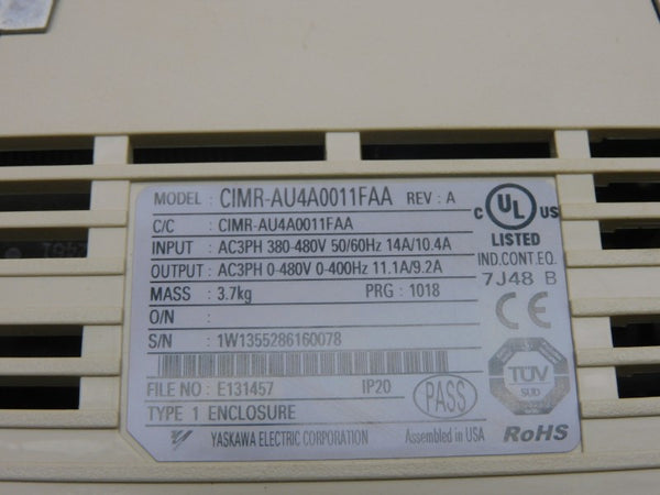 YASKAWA ELECTRIC CIMR-AU4A0011FAA REV. A 0-480V 14/10.4A NSNP