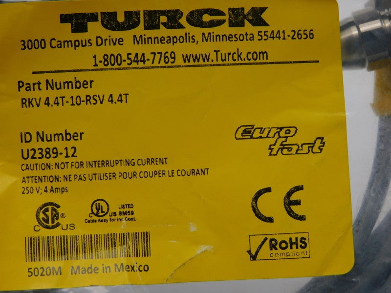 TURCK RKV4.4T-10-RSV4.4T U2389-12 250V 4A NSMP