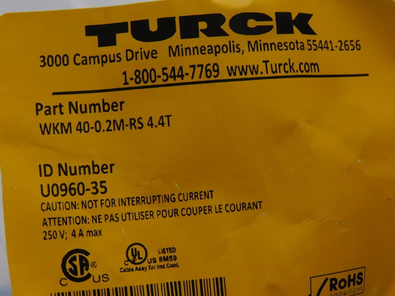 TURCK WKM40-0.2M-RS4.4T U0960-35 250V 4A NSMP