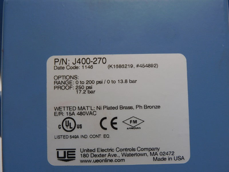 UNITED ELECTRIC J400-270 480VAC 15A 0-200PSI NSNP