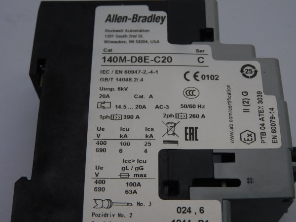 ALLEN BRADLEY 140M-D8E-C20 SER. C 690V 14.5-20A NSMP