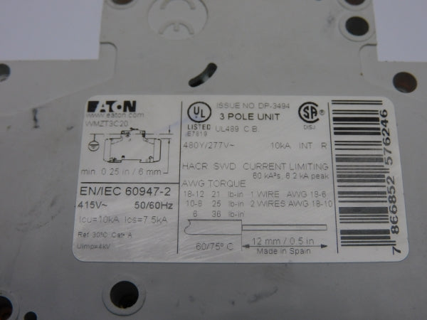 EATON WMZT3C20 277V 20A UNMP