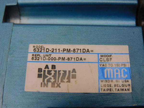 MAC 6321D-211-871DA= 24VDC 150PSI (AS IS) UNMP