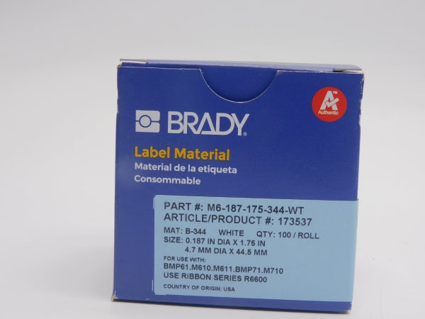 BRADY M6-187-175-344-WT 173537 (PKG OF 100) NSMP
