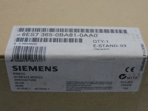 SIEMENS 6ES7365-0BA81-0AA0 VER. 03 NSFS
