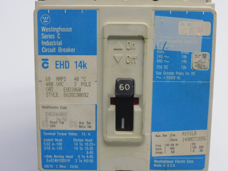 WESTINGHOUSE EHD3060 A1X1LB SER. C 480VAC 60A UNMP