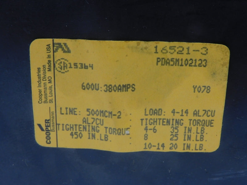 COOPER 16521-3 600V 380A UNMP