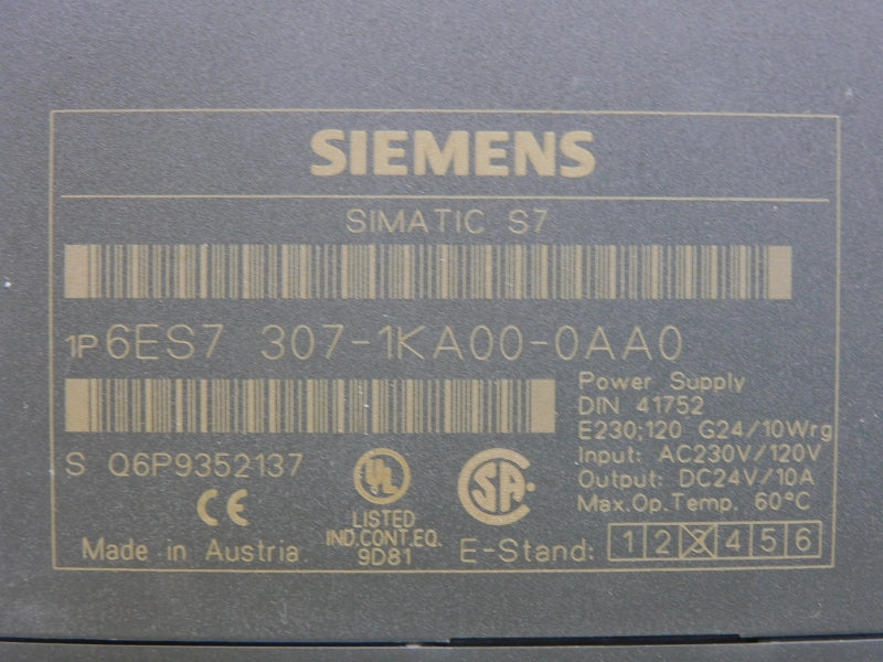 SIEMENS 6ES7307-1KA00-0AA0 120/230VAC 10A UNMP