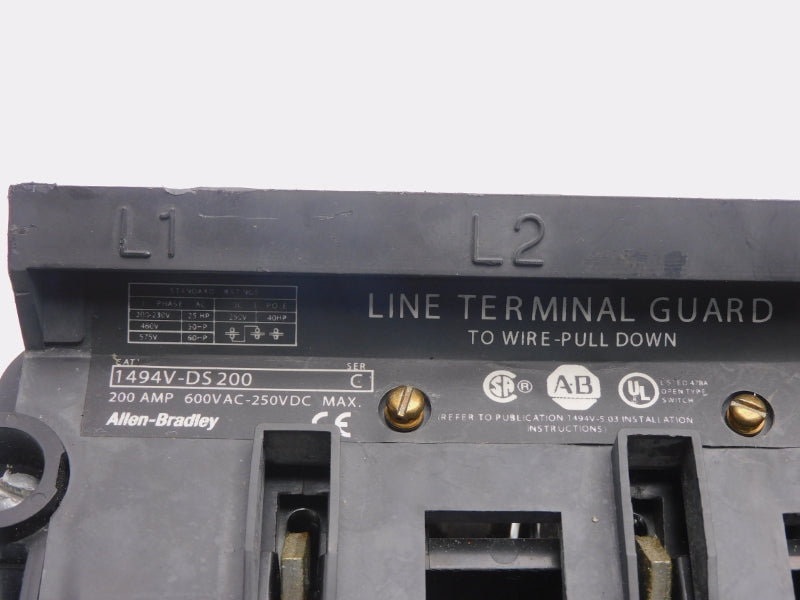 ALLEN BRADLEY 1494V-DS200 SER. C 600VAC 200A UNMP