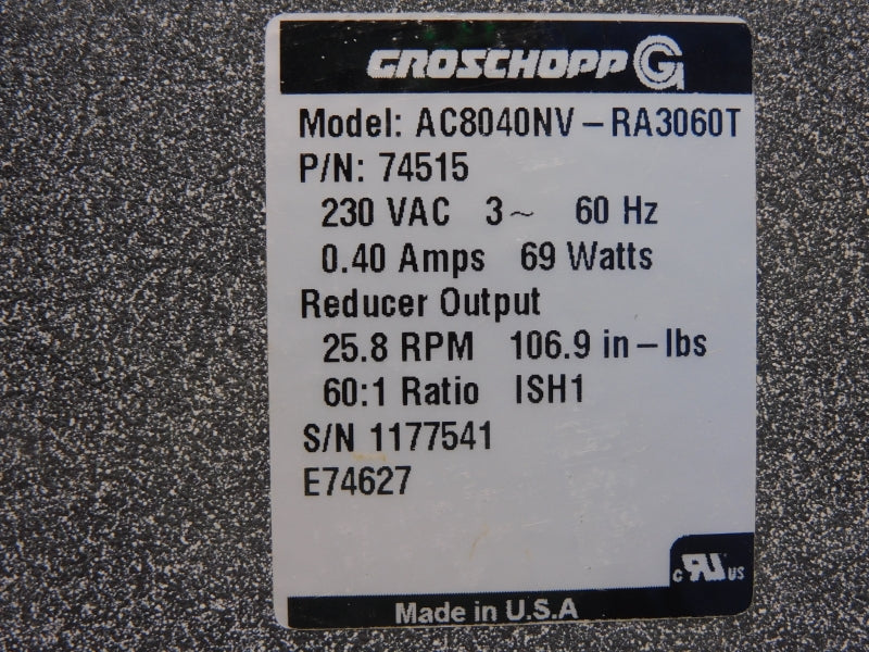 GROSCHOPP AC8040NV-RA3060T 74515 230VAC 0.40A NSNP