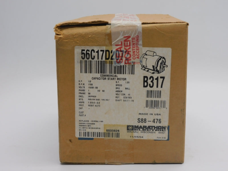 MARATHON ELECTRIC 56C17D2072 115/208-230V 7.2/3.6-3.6A NSFS