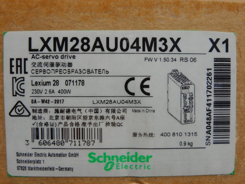 SCHNEIDER ELECTRIC LXM28AU04M3X F/W V1.50.34 230V 2.6A NSMP