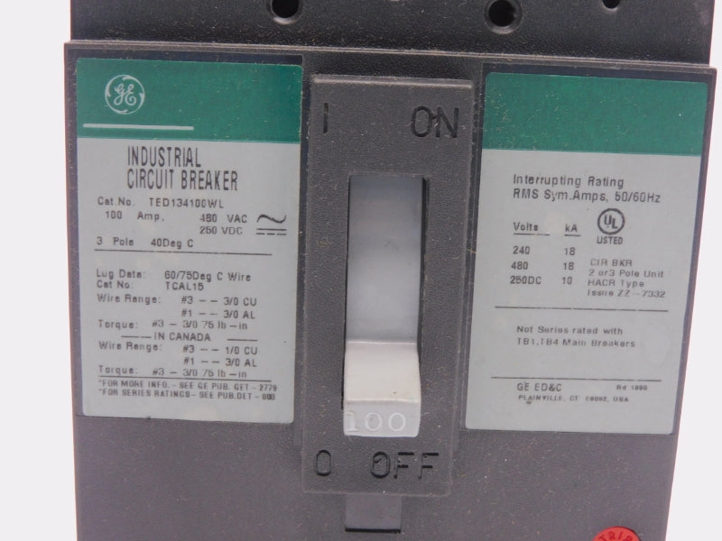 GENERAL ELECTRIC TED134100WL 480VAC 100A NSMP