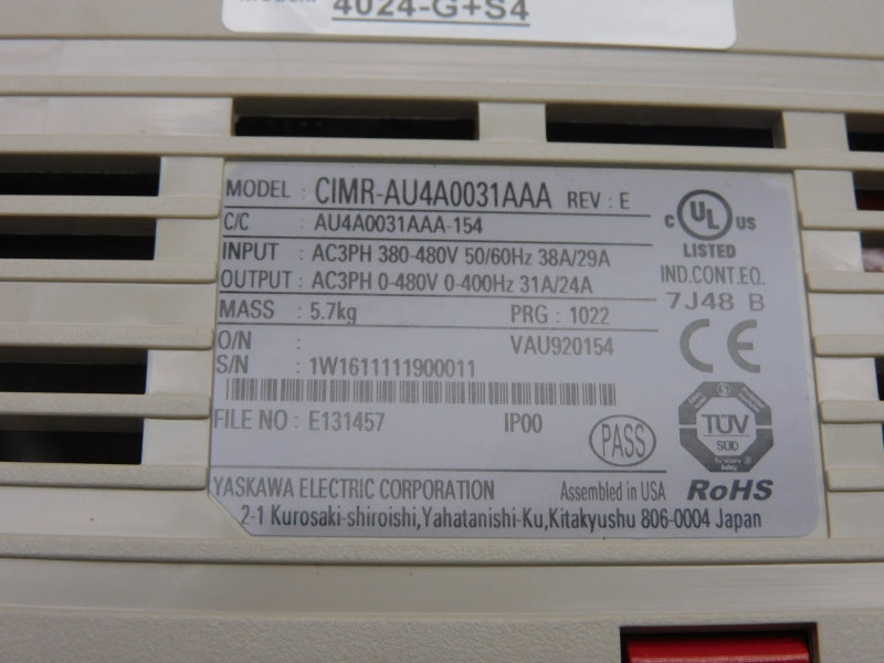 YASKAWA CIMR-AU4A0031AAA REV. E 0-480V 38/29A NSMP
