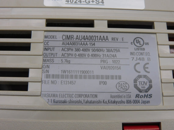 YASKAWA CIMR-AU4A0031AAA REV. E 0-480V 38/29A NSMP