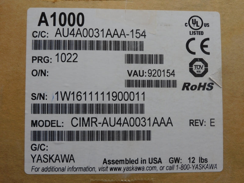 YASKAWA CIMR-AU4A0031AAA REV. E 0-480V 38/29A NSMP