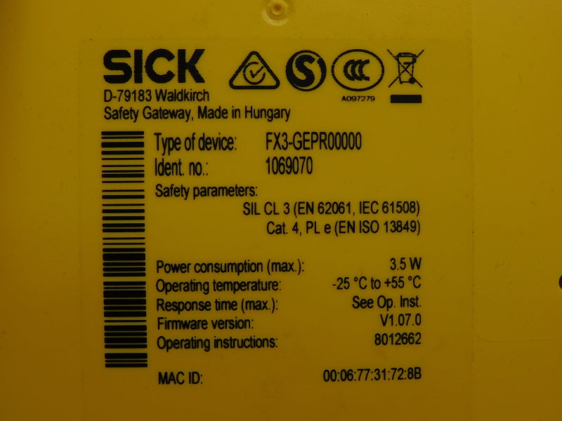 SICK FX3-GEPR00000 1069070 F/W V1.07.0 NSNP