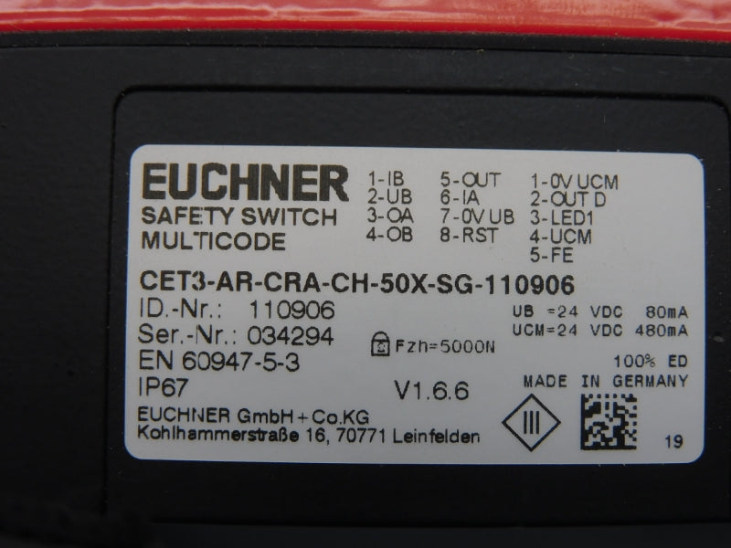 EUCHNER CET3-AR-CRA-CH-50X-SG-110906 VER. 1.6.6 24VDC NSMP