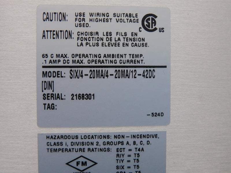 MOORE INDUSTRIES SIX/4-20MA/4-20MA/12-42DC[DIN] .1A NSNP