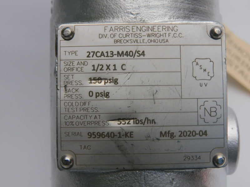 FARRIS ENGINEERING 27CA13-M40/S4 1/2X1C 145PSI UNMP