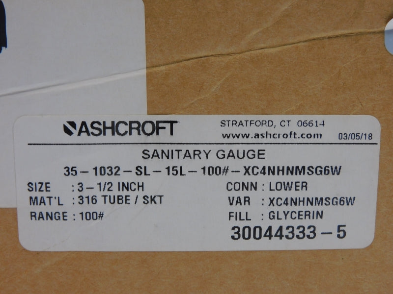 ASHCROFT 35-1032-SL-15L-100#-XC4NHNMSG6W 100PSI NSMP