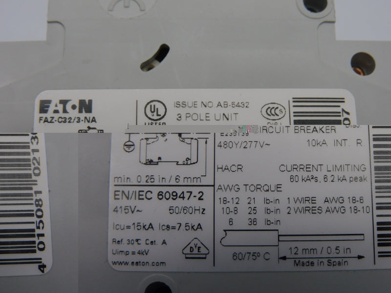EATON FAZ-C32/3-NA 277V 32A NSNP