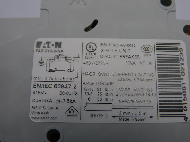 EATON FAZ-C10/3-NA 102247 277VAC 10A NSMP