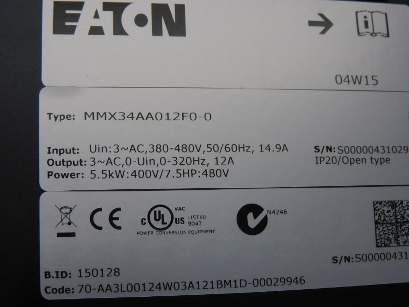 EATON MMX34AA012F0-0 F/W FW0062V013 380-480V 14.9A NSMP