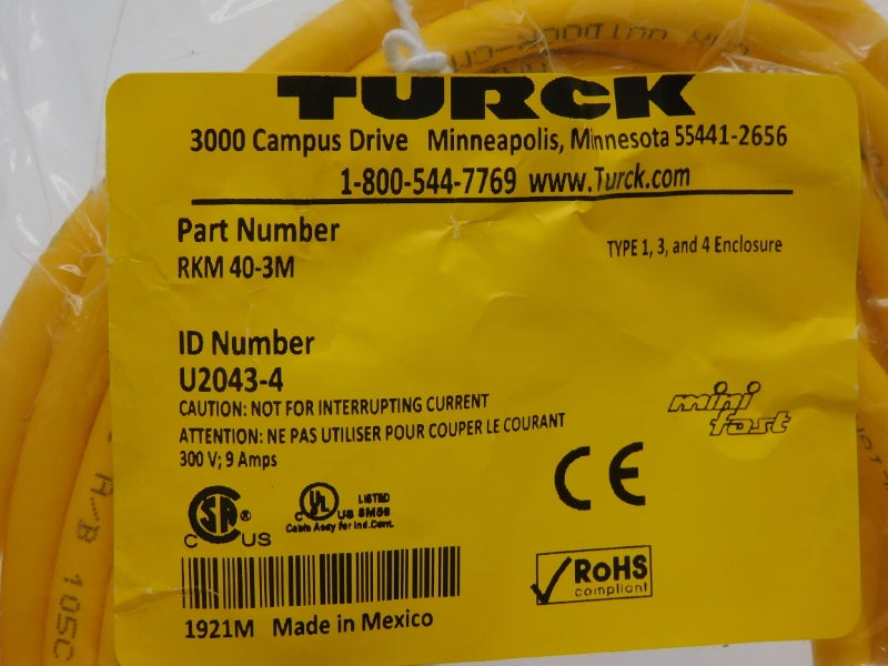 TURCK RKM40-3M U2043-4 300V 9A NSMP