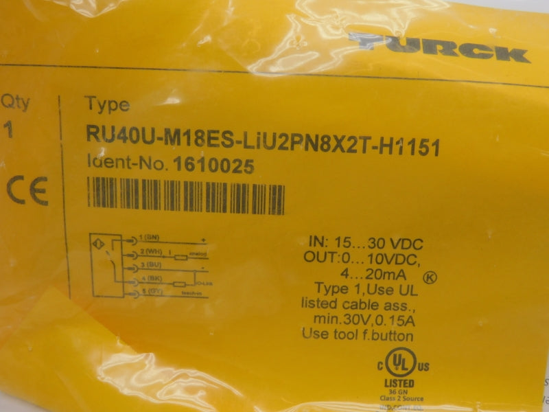 TURCK RU40U-M18ES-LIU2PN8X2T-H1151 1610025 15-30VDC 0.15A NSMP